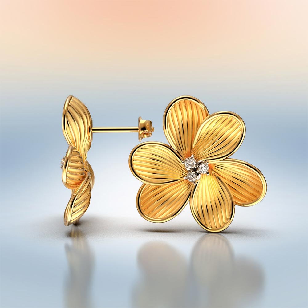 Gold Diamond Flower Earrings - Oltremare Gioielli