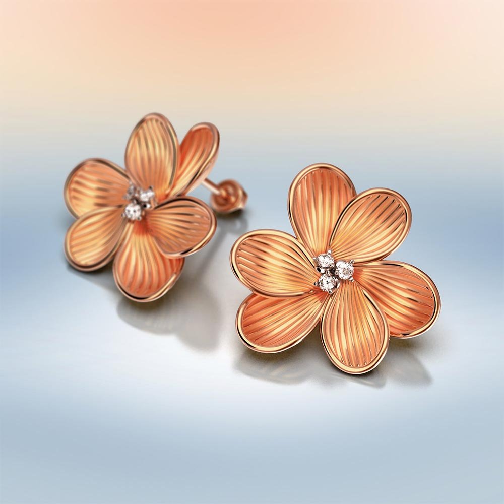 Gold Diamond Flower Earrings - Oltremare Gioielli