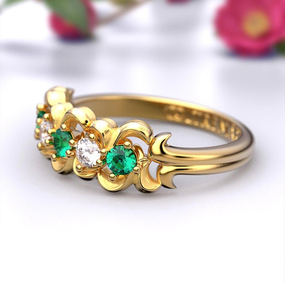 Emerald and Diamond Anniversary Band - Oltremare Gioielli