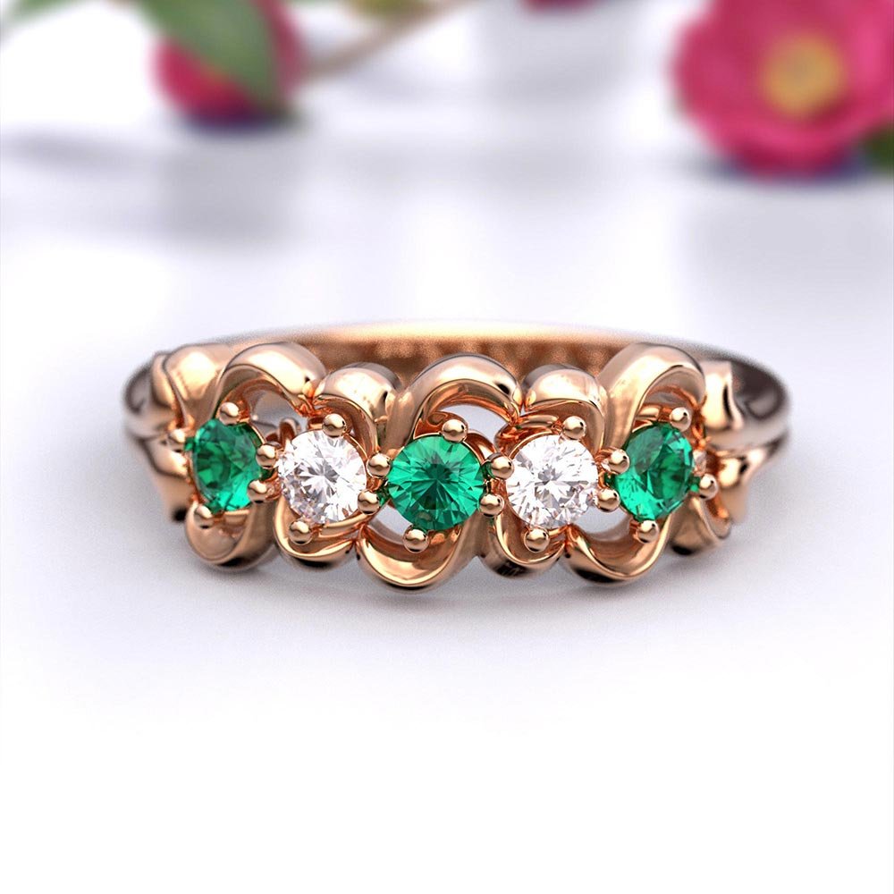 Emerald and Diamond Anniversary Band - Oltremare Gioielli