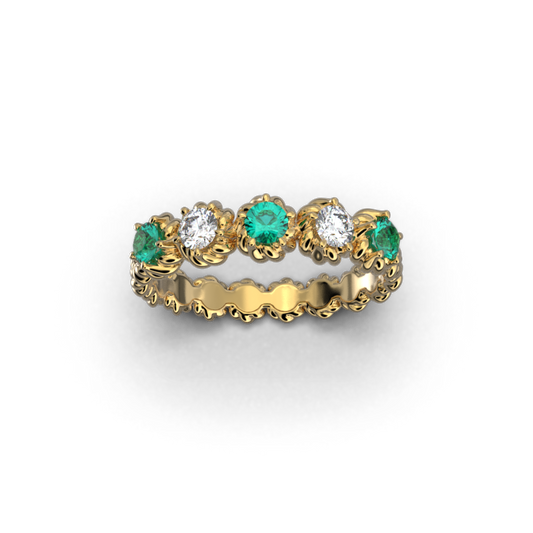 Eternity Gold Ring With Emeralds and Diamonds - Oltremare Gioielli