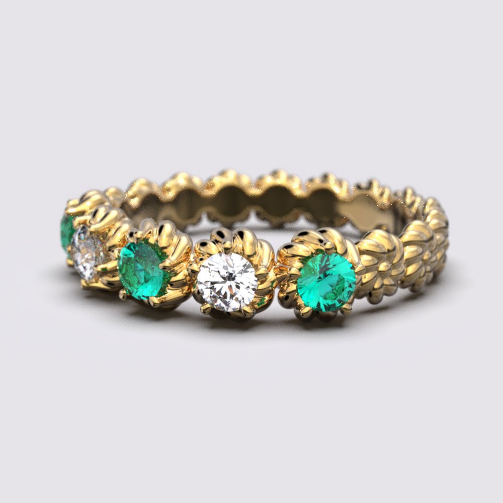 Eternity Gold Ring With Emeralds and Diamonds - Oltremare Gioielli