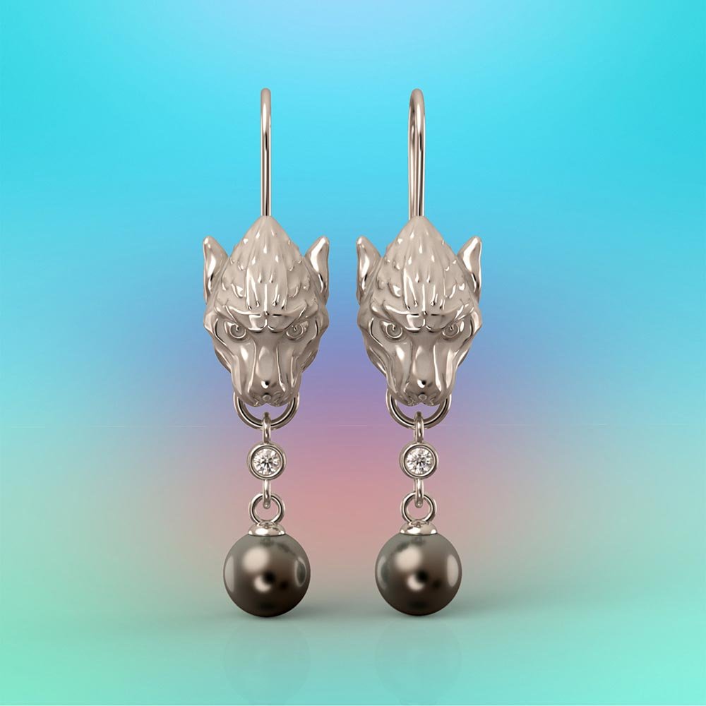 Gothic Gargoyle Pearl And Diamond Earrings - Oltremare Gioielli