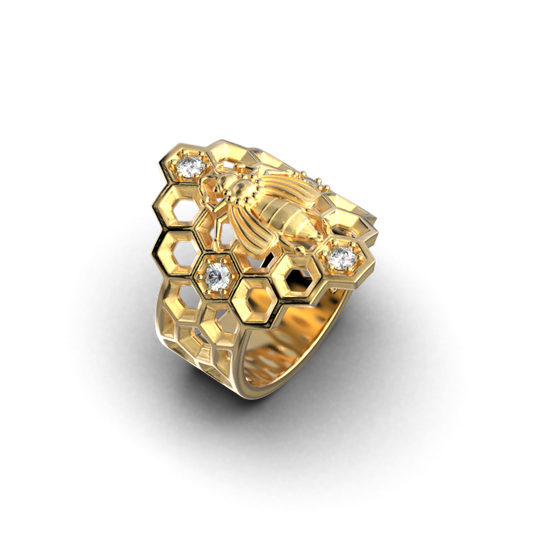 Honeycomb Bee Ring with natural Diamonds - Oltremare Gioielli