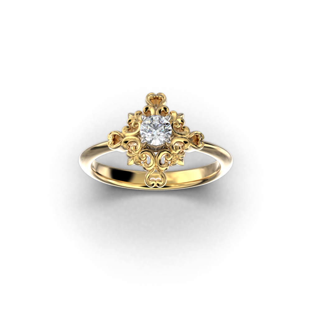 Baroque style diamond engagement ring made in Italy by Oltremare Gioielli