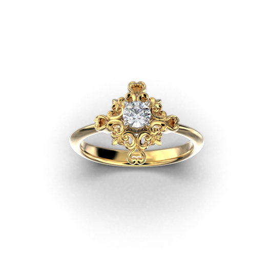 Baroque style diamond engagement ring made in Italy by Oltremare Gioielli