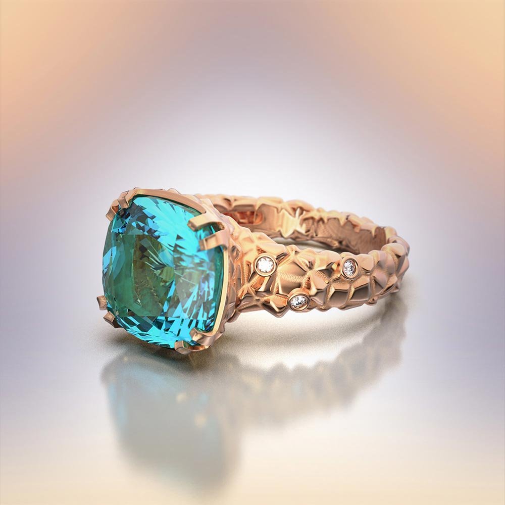 Stunning Gemstone Ring With Diamonds - Oltremare Gioielli