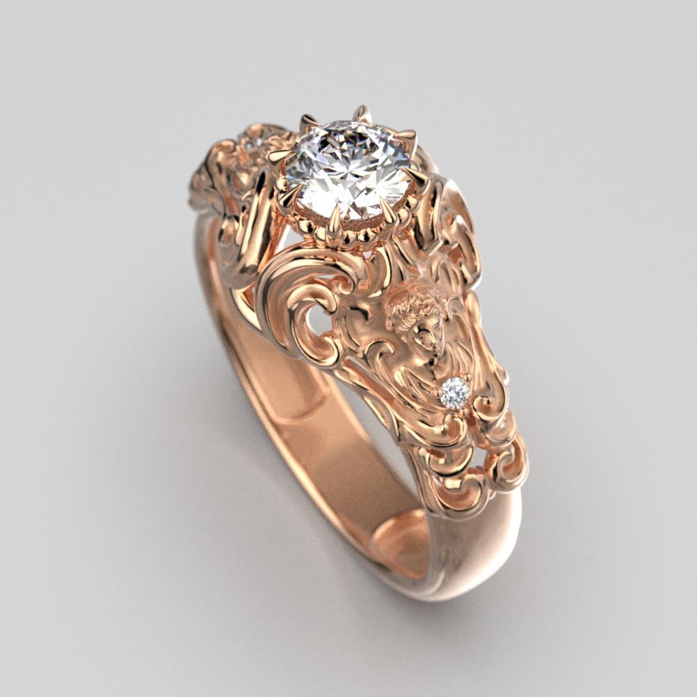 Renaissance Style Engagement Diamond Ring - Oltremare Gioielli