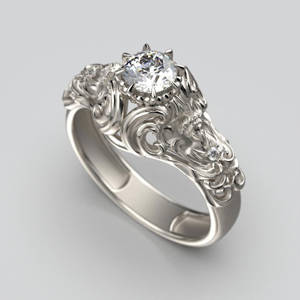 Renaissance Style Engagement Diamond Ring - Oltremare Gioielli