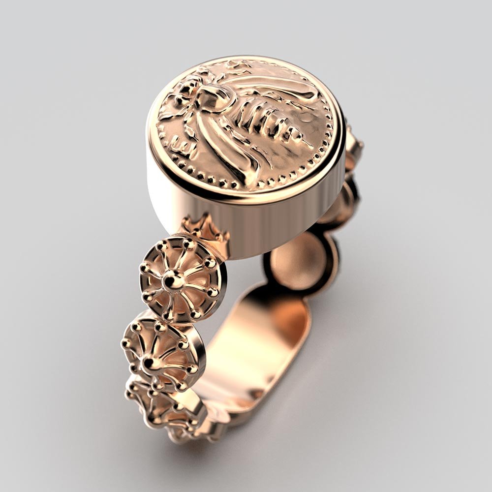 Bee Coin Ring in Ancient Greek Style - Oltremare Gioielli