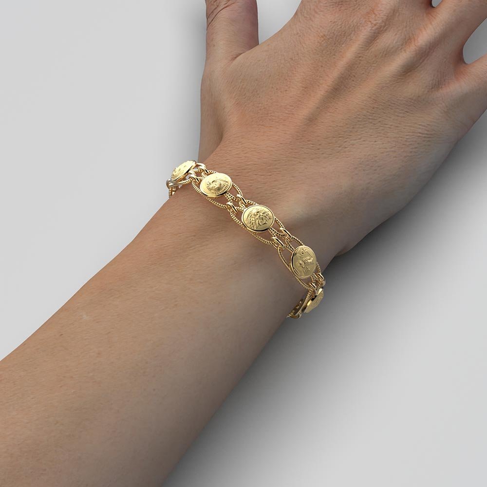 Greek Coin Style Link Gold Bracelet - Oltremare Gioielli