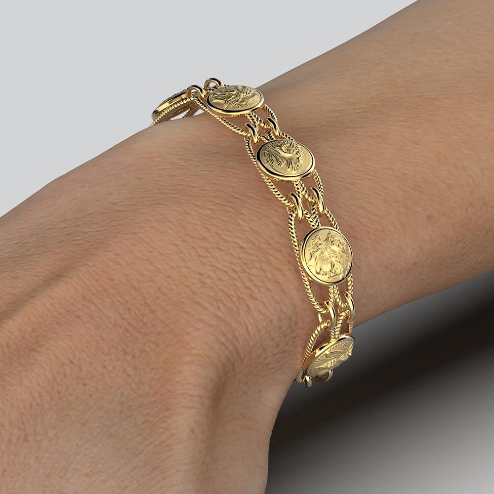 Greek Coin Style Link Gold Bracelet - Oltremare Gioielli