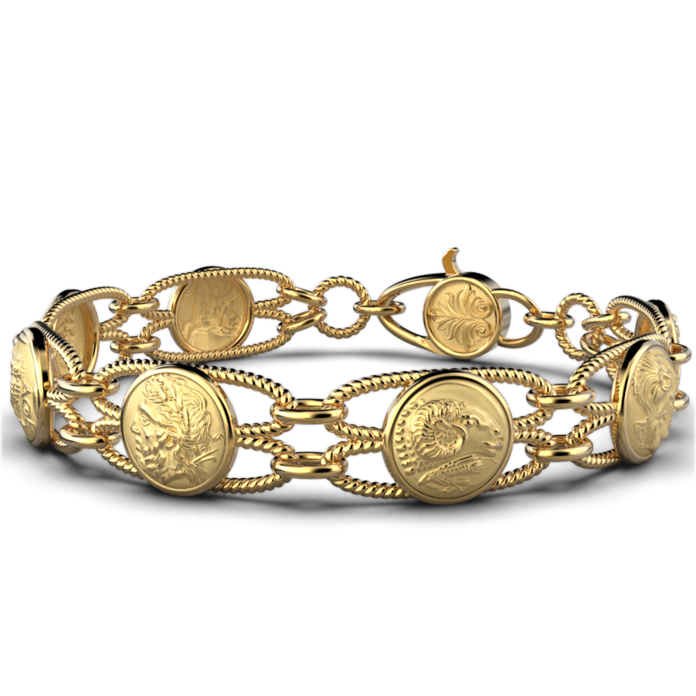 Greek Coin Style Link Gold Bracelet - Oltremare Gioielli