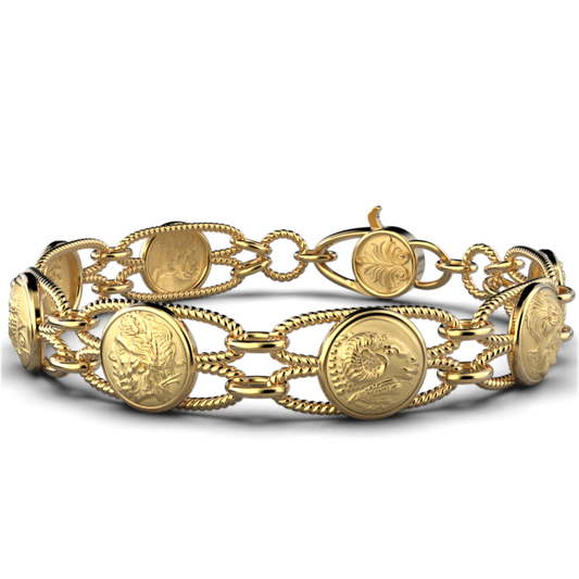 Greek Coin Style Link Gold Bracelet - Oltremare Gioielli