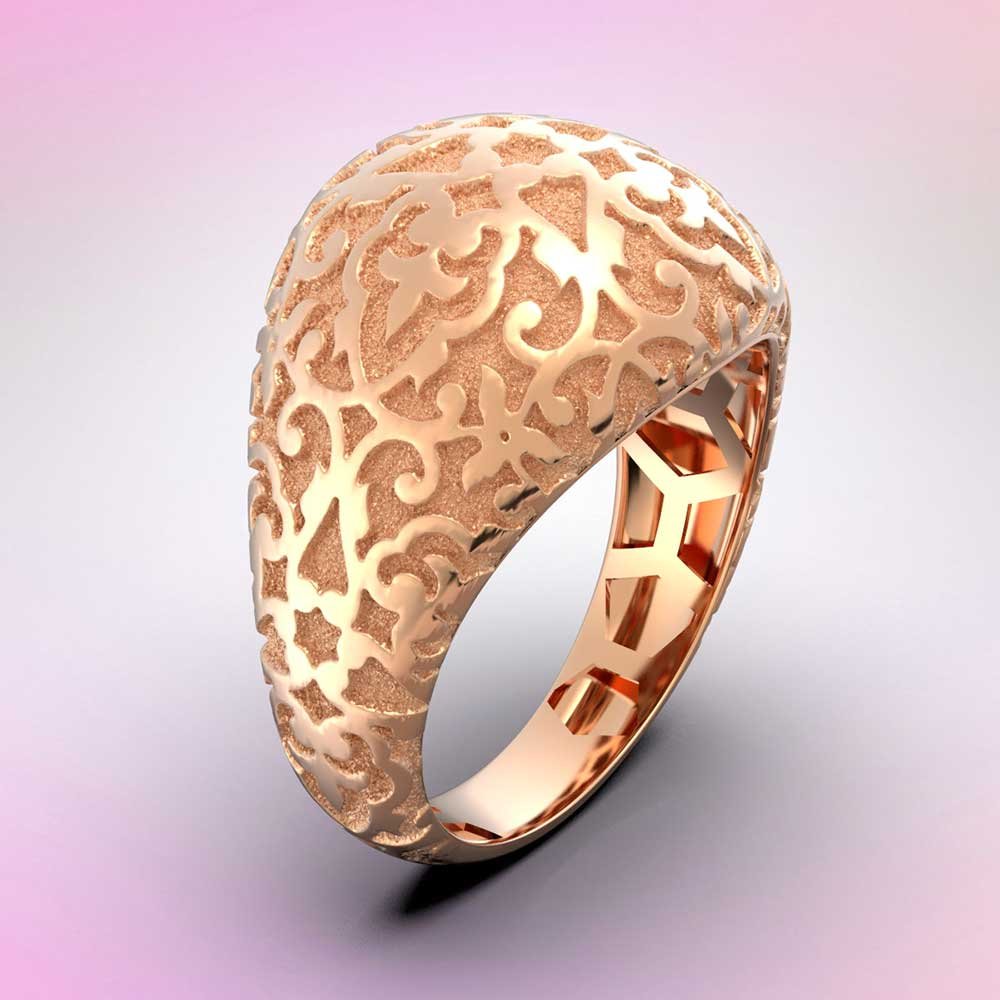 Damasked Dome Gold Ring - Oltremare Gioielli