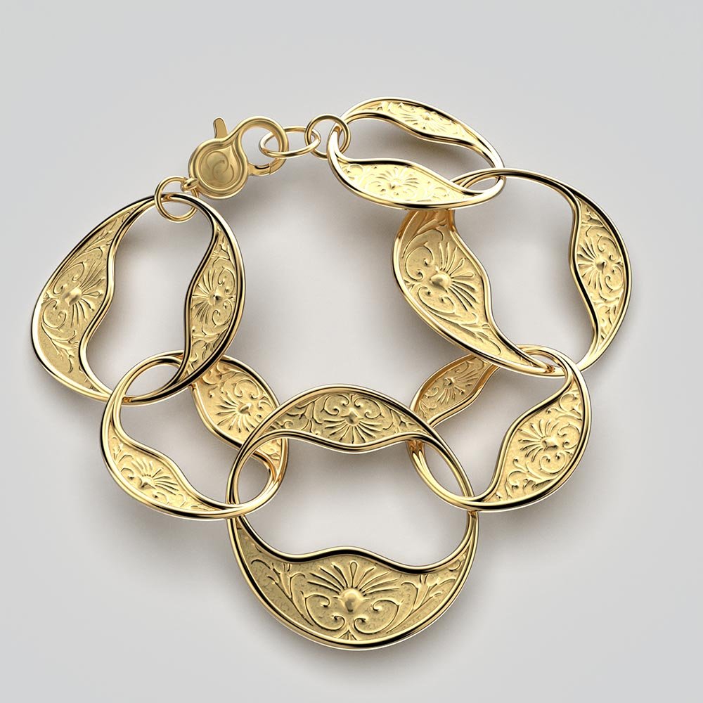 Gold Link Bracelet in Baroque Style - Oltremare Gioielli