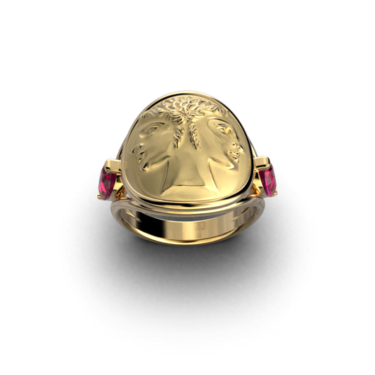 Janus Coin Gold Ring With Purple Garnets - Oltremare Gioielli