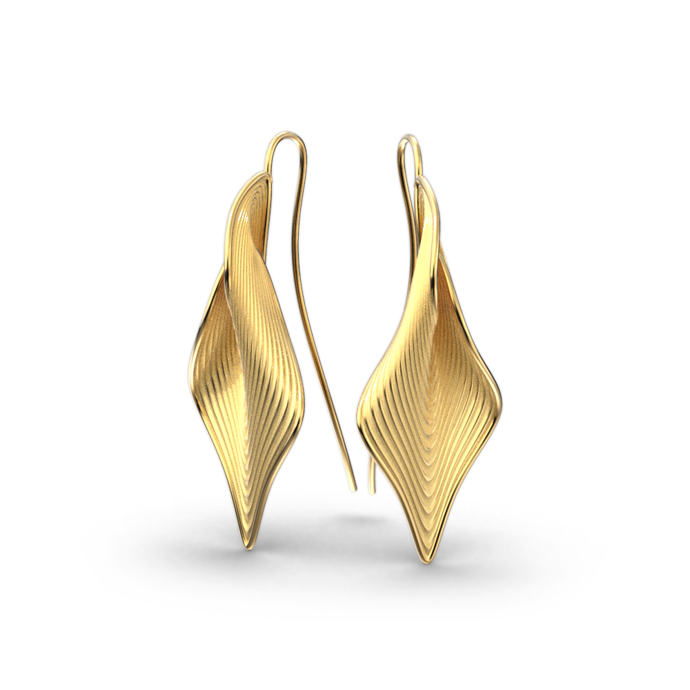 Long Gold Hook earrings With Modern Shape - Oltremare Gioielli
