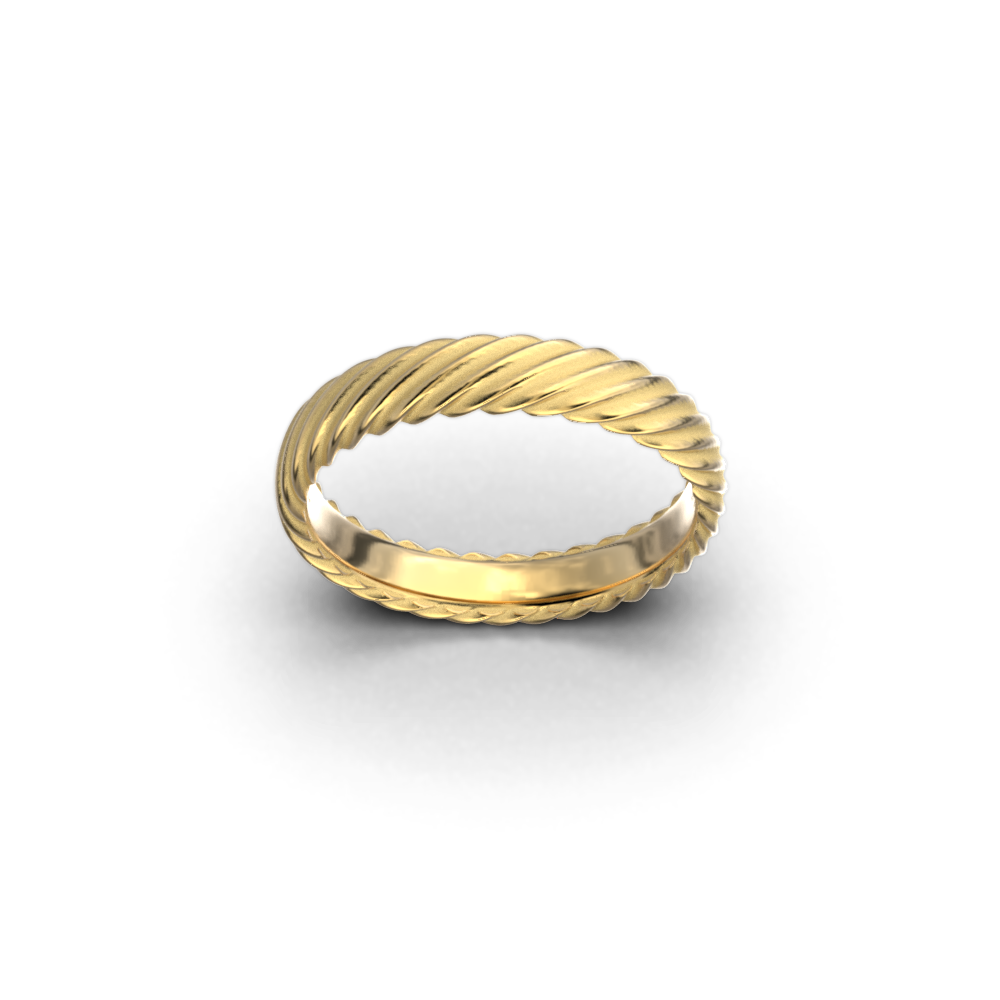 Ribbed gold wedding ring made in Italy, 14k  or 18k Solid Gold  4 mm wide, 1,7 mm thick  Handmade in Italy