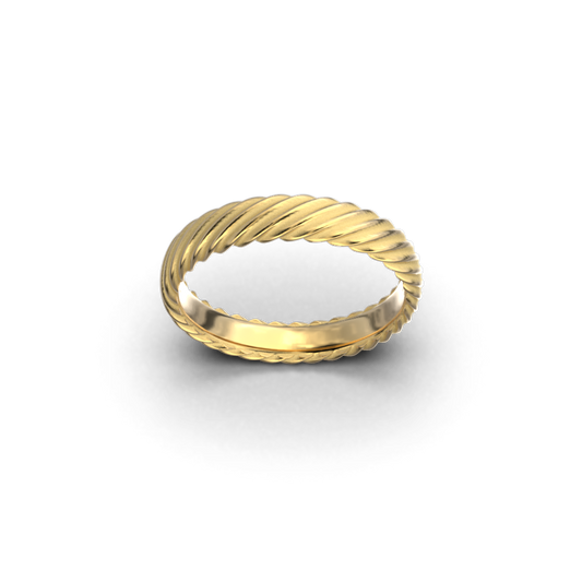 Ribbed gold wedding ring made in Italy, 14k  or 18k Solid Gold  4 mm wide, 1,7 mm thick  Handmade in Italy