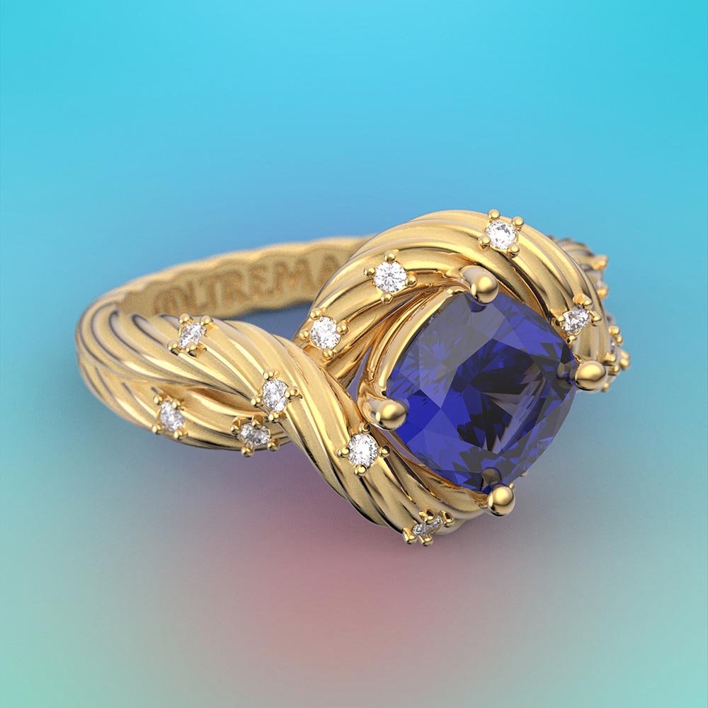 Tanzanite and Diamonds Gold Ring made in Italy - Oltremare Gioielli