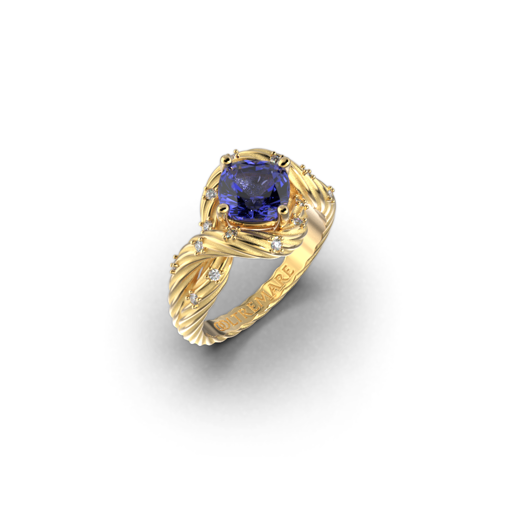 Tanzanite and Diamonds Gold Ring made in Italy - Oltremare Gioielli