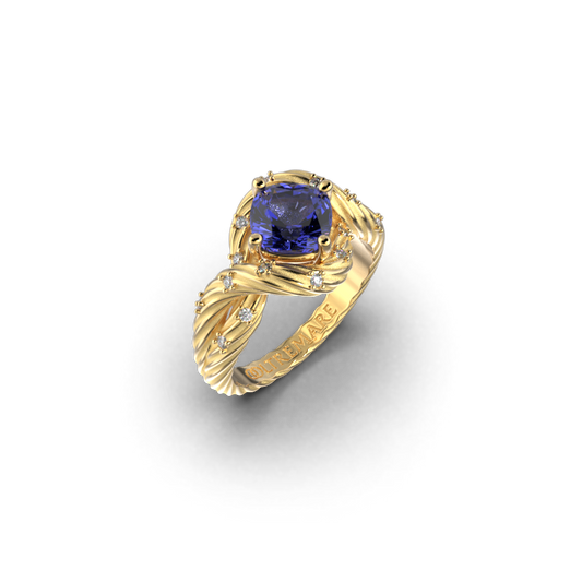 Tanzanite and Diamonds Gold Ring made in Italy - Oltremare Gioielli