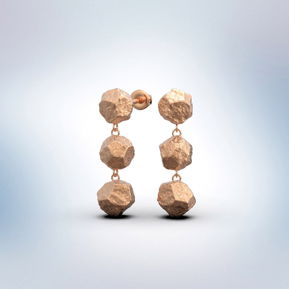 Triple Bead Dangle Earrings in 14k Gold - Oltremare Gioielli