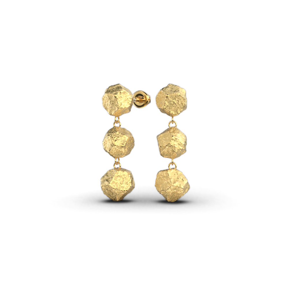 Triple Bead Dangle Earrings in 14k Gold - Oltremare Gioielli