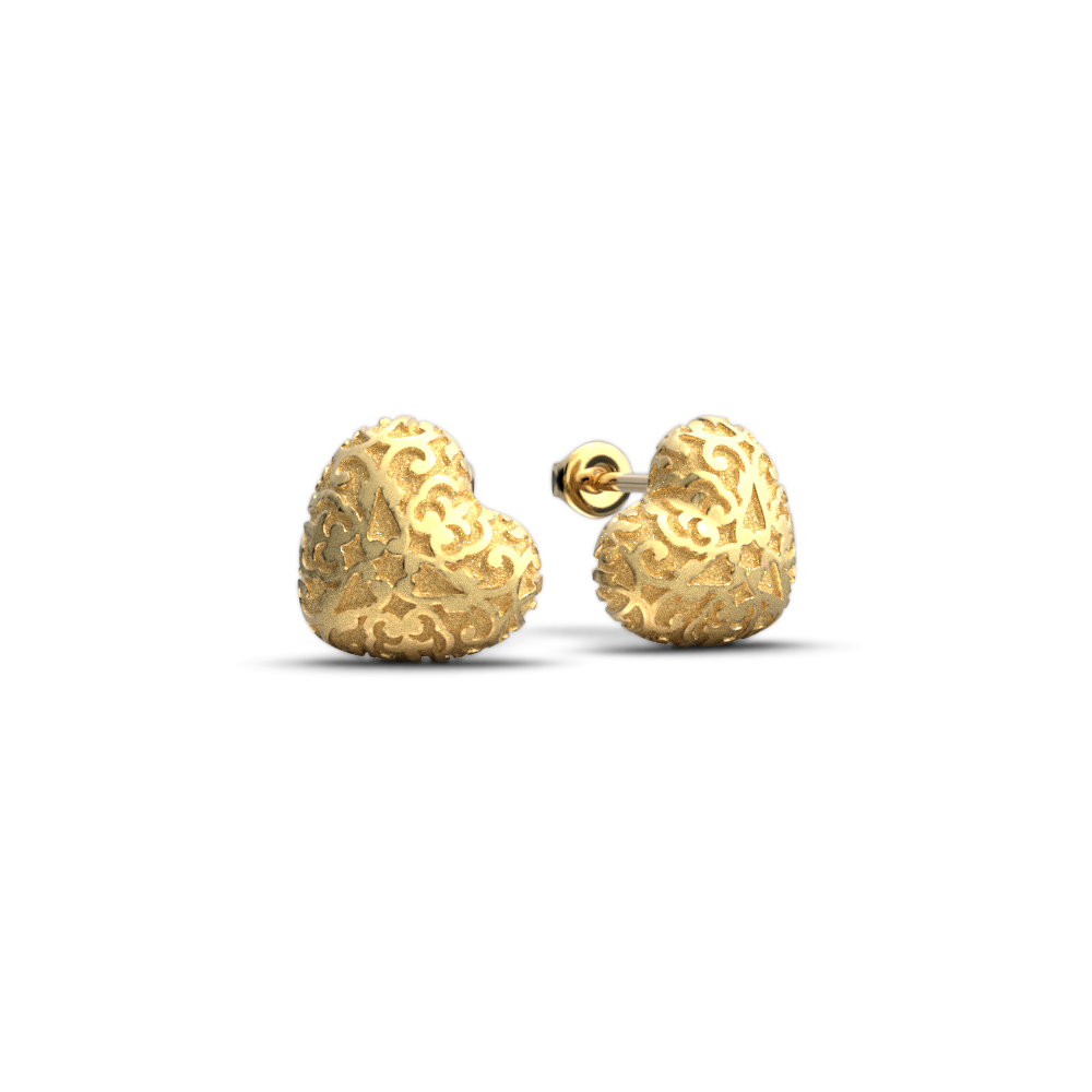 Gold studs with Damask Heart Shape - Oltremare Gioielli