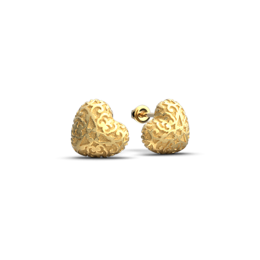 Gold studs with Damask Heart Shape - Oltremare Gioielli