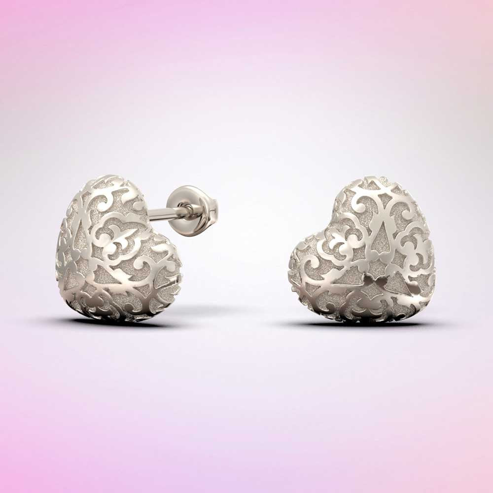 Gold studs with Damask Heart Shape - Oltremare Gioielli