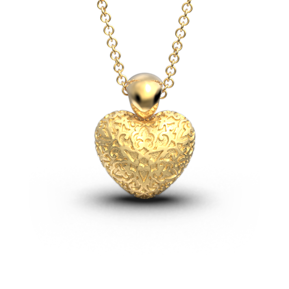 Damasked Heart Gold Pendant Necklace - Oltremare Gioielli