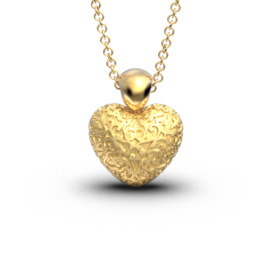 Damasked Heart Gold Pendant Necklace - Oltremare Gioielli