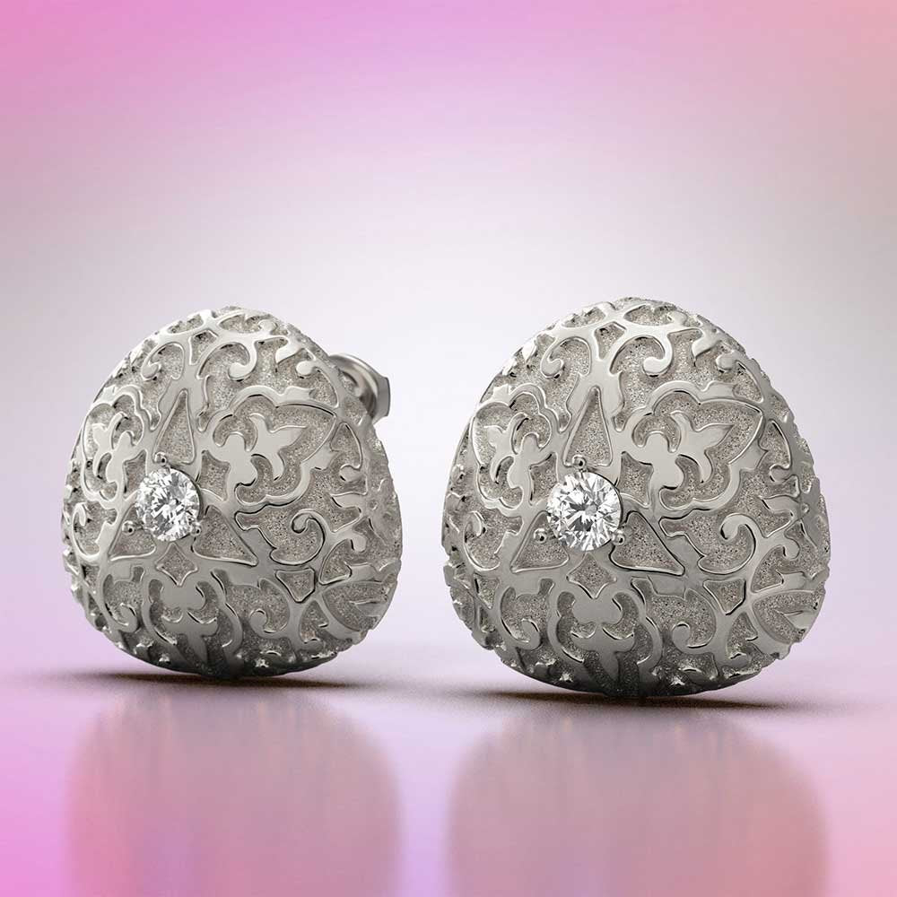 Diamond Earrings with Damask Decoration - Oltremare Gioielli