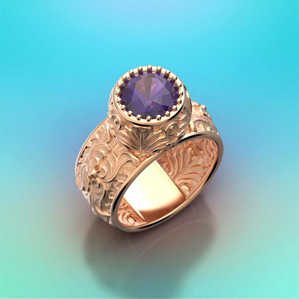 Baroque Style Gold Gemstone Ring - Oltremare Gioielli