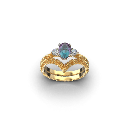 Alexandrite and Diamond Bridal Ring Set - Oltremare Gioielli