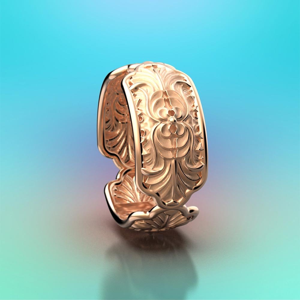 Gold Wedding Band in Baroque Style - Oltremare Gioielli