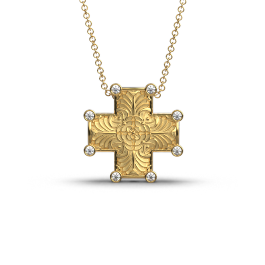 Byzantine Style Gold Cross Pendant Necklace with Diamonds - Oltremare Gioielli