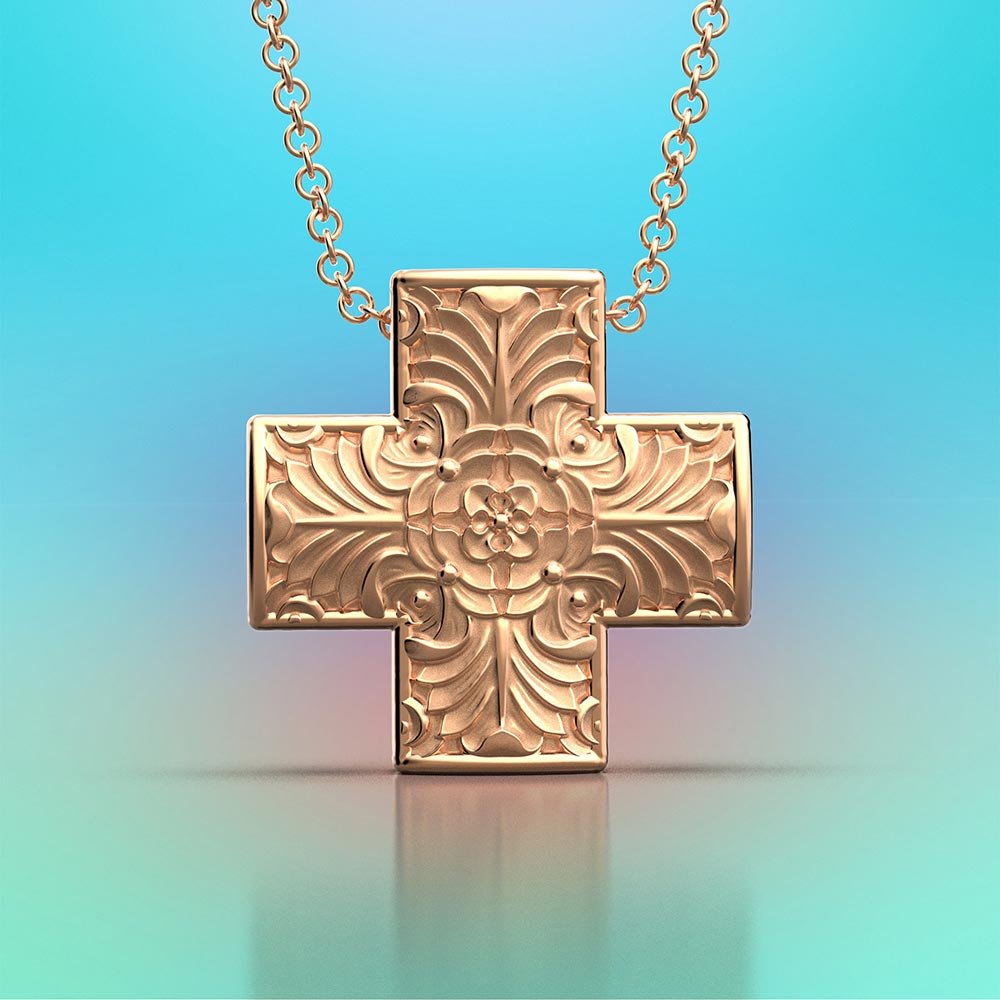 Byzantine Style Gold Cross Necklace - Oltremare Gioielli