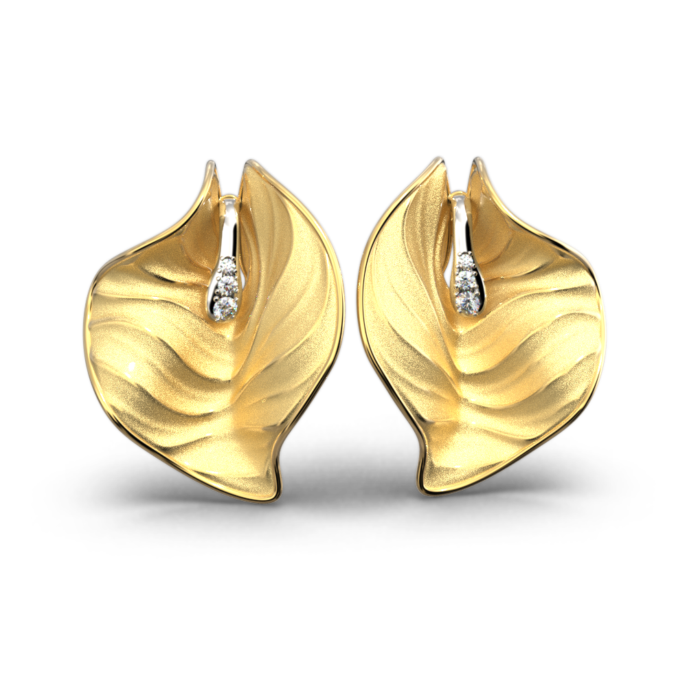 Calla gold diamond earrings made in Italy by Oltremare Gioielli