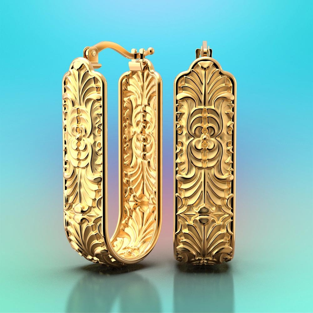 Long Baroque Gold Hoop Earrings - Oltremare Gioielli