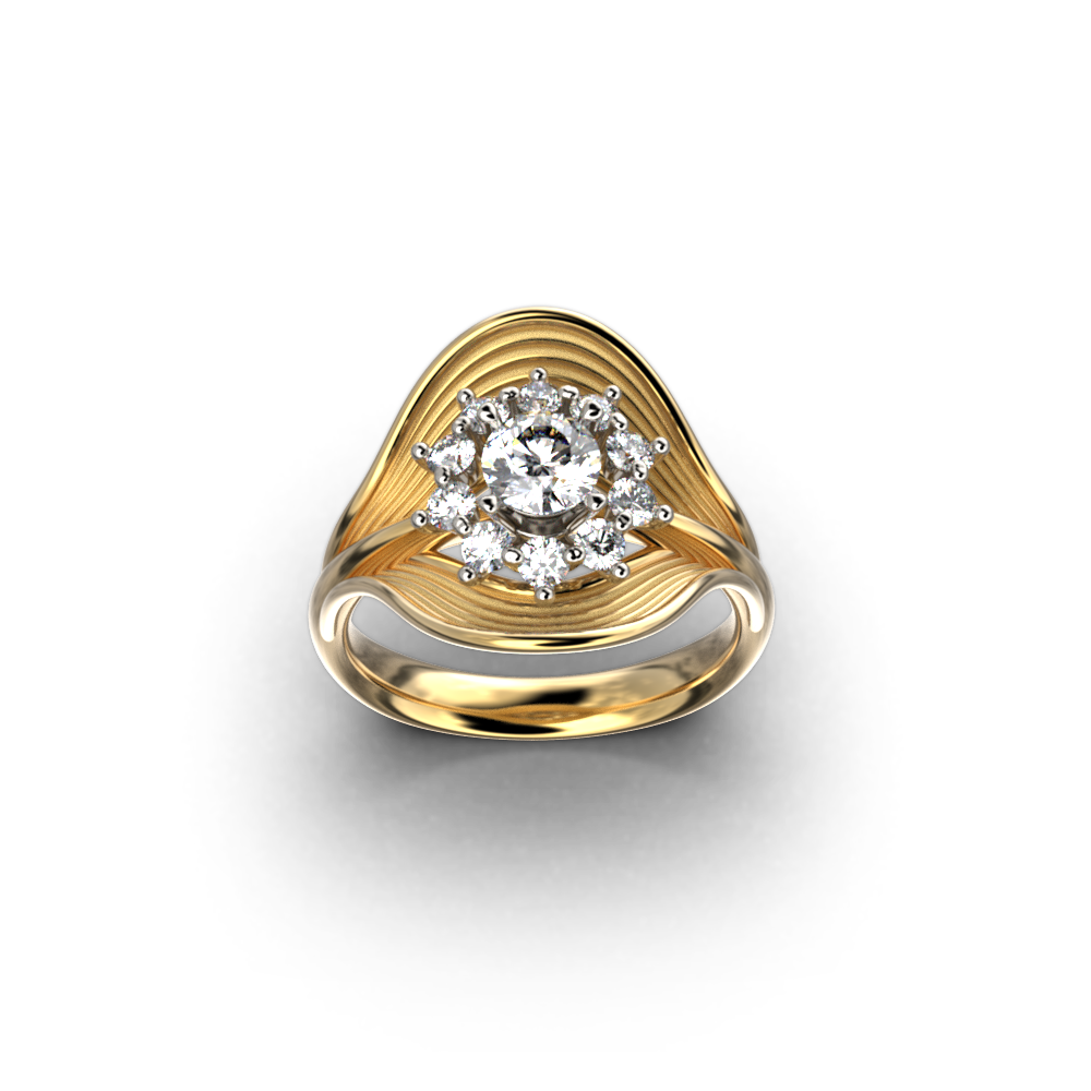 Halo Diamond Gold Ring Made in Italy - Oltremare Gioielli