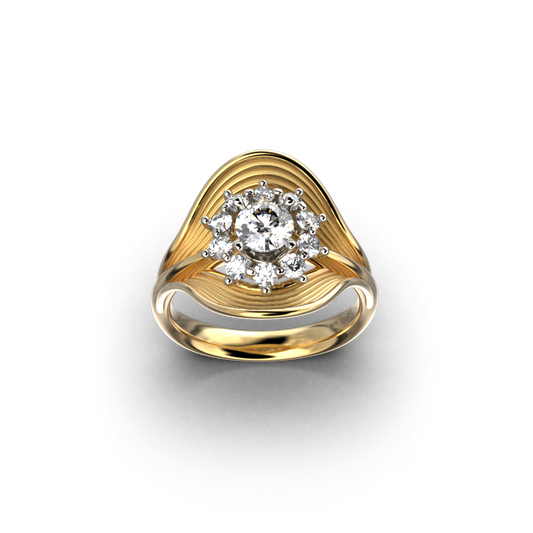 Halo Diamond Gold Ring Made in Italy - Oltremare Gioielli