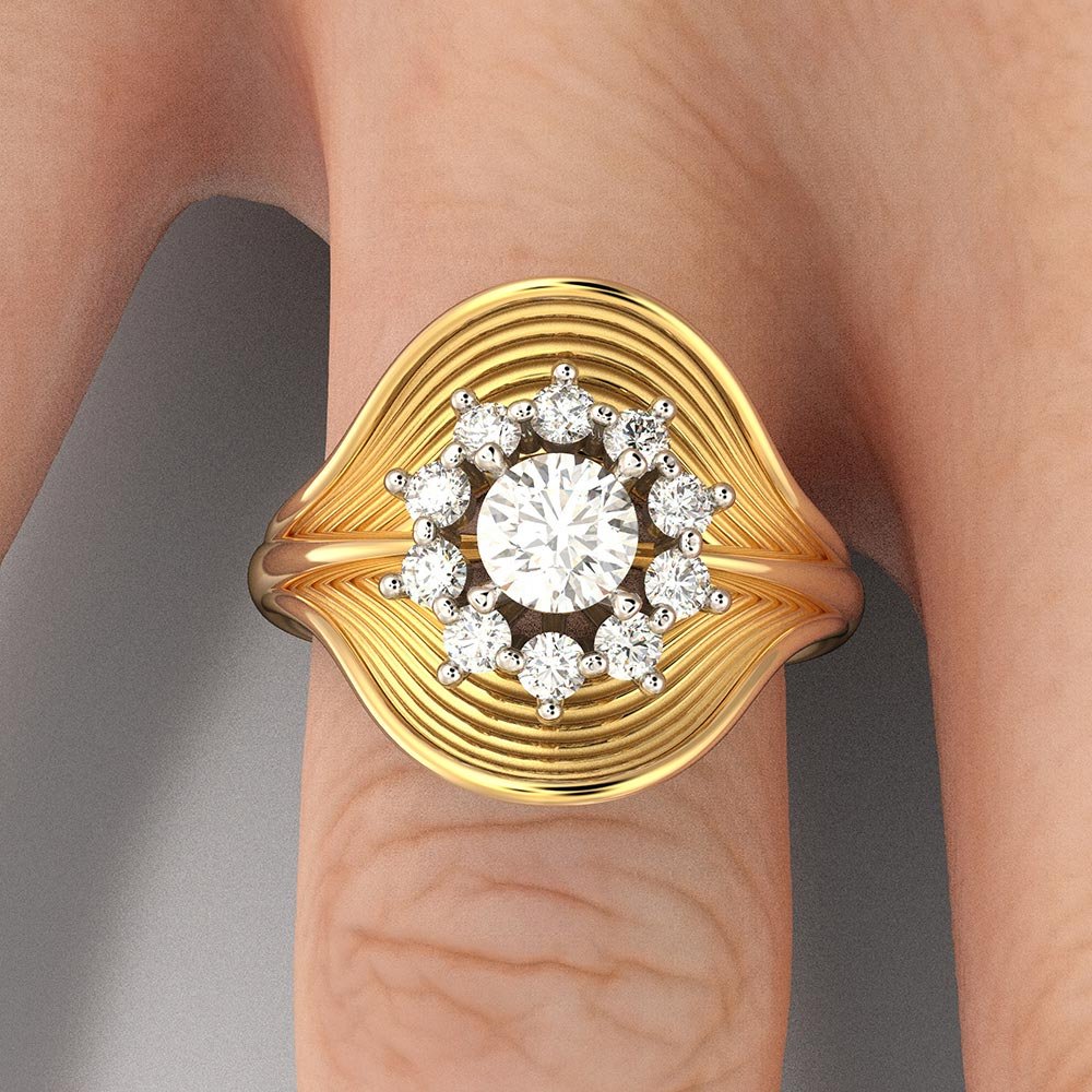 Halo Diamond Gold Ring Made in Italy - Oltremare Gioielli