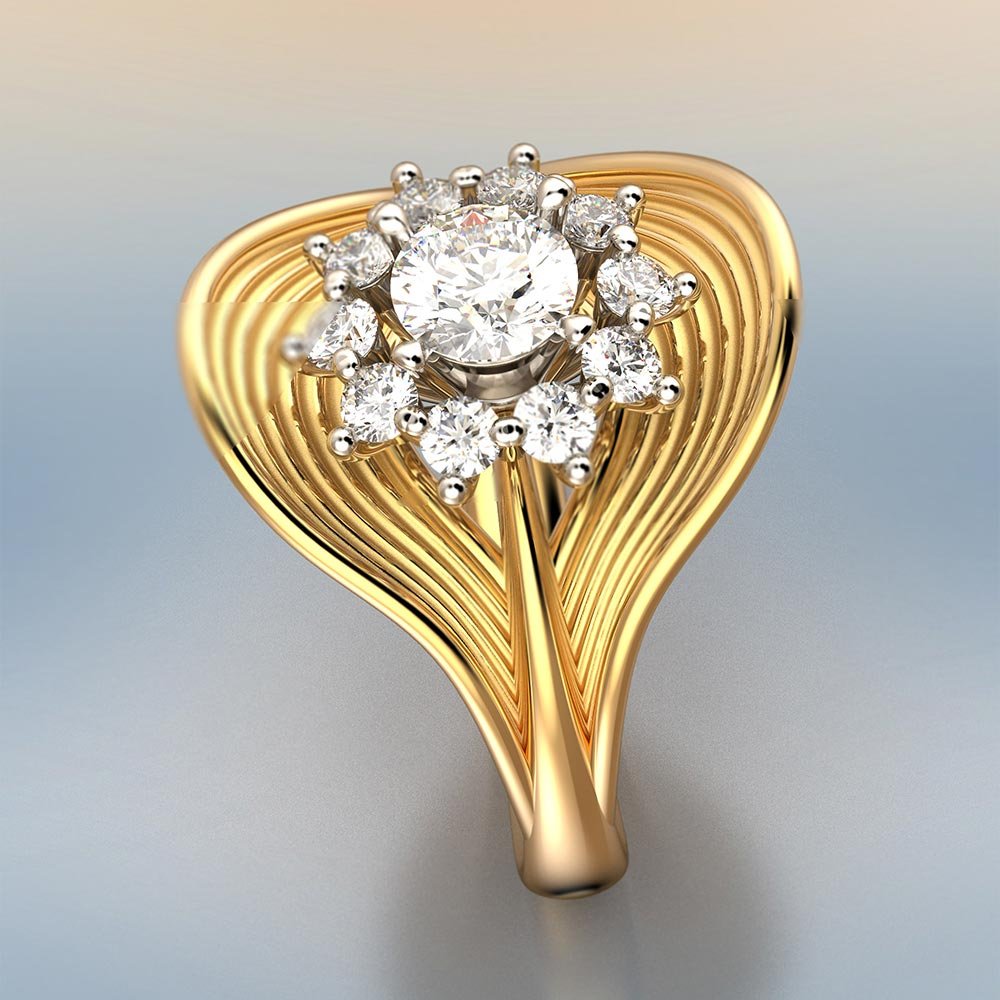 Halo Diamond Gold Ring Made in Italy - Oltremare Gioielli