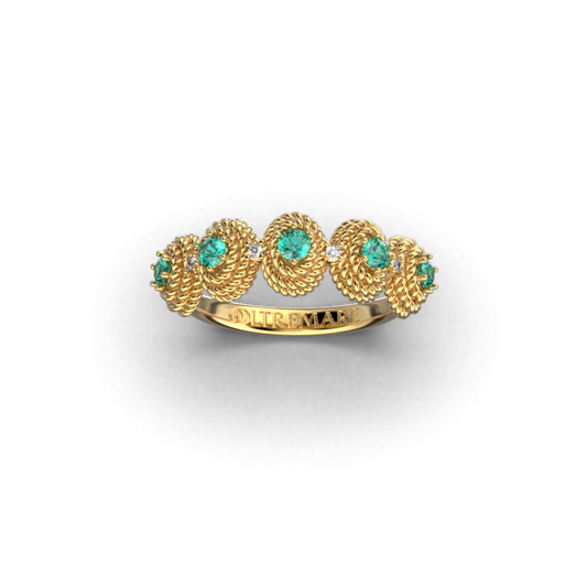 Emerald and Diamond Solid Gold Band. - Oltremare Gioielli