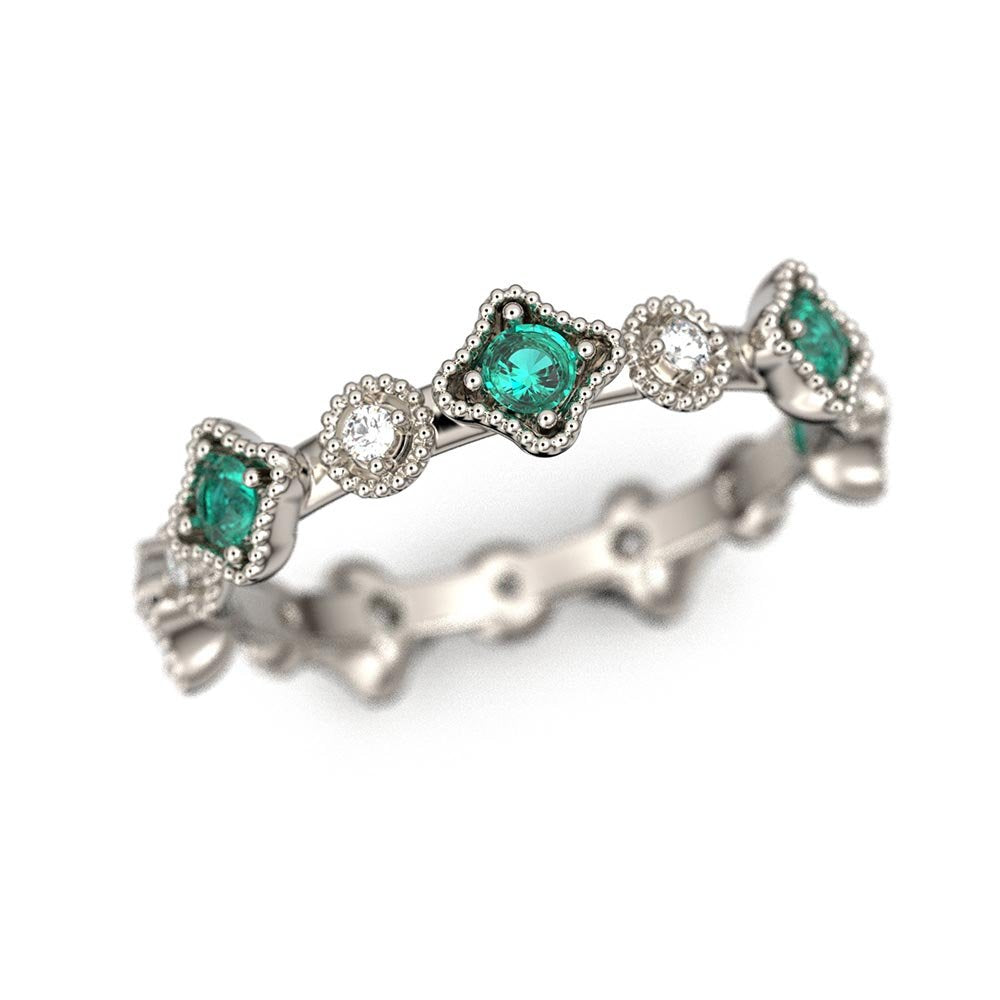 Emerald and Diamond Eternity Ring - Oltremare Gioielli