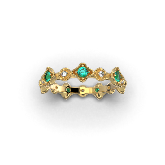 Emerald and Diamond gold anniversary band made in Italy by Oltremare Gioielli, Italian fine jewelry