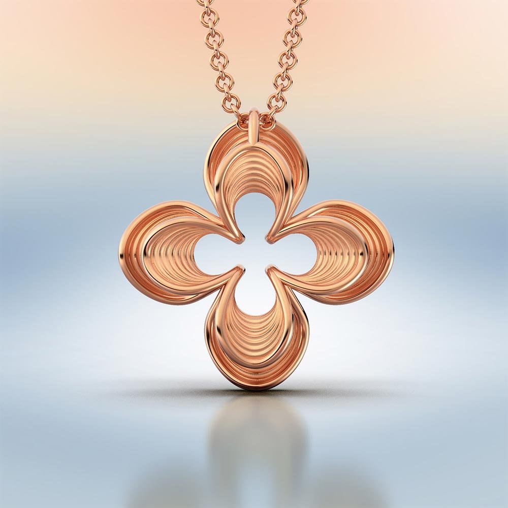 Four Leaf Gold Pendant Necklace in 14k - Oltremare Gioielli